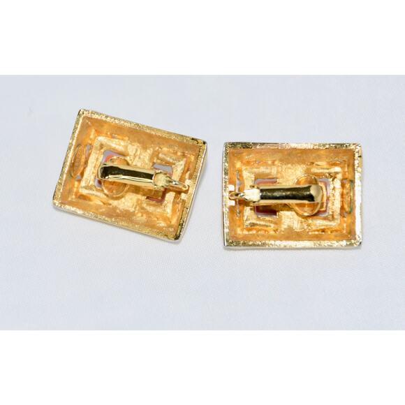 KENNETH JAY LANE Vintage Art Deco Coral - Crystal and Enamel Clip Earrings - Picture 5 of 8